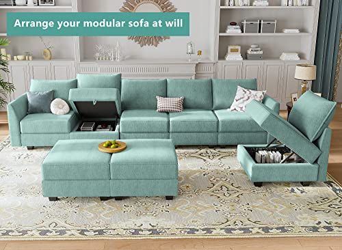 HONBAY Modular Sofa Sectional Sleeper Couch with Ottomans Reversible Sleeper Sectional Sofa Modular Couch with Storage, Aqua Blue