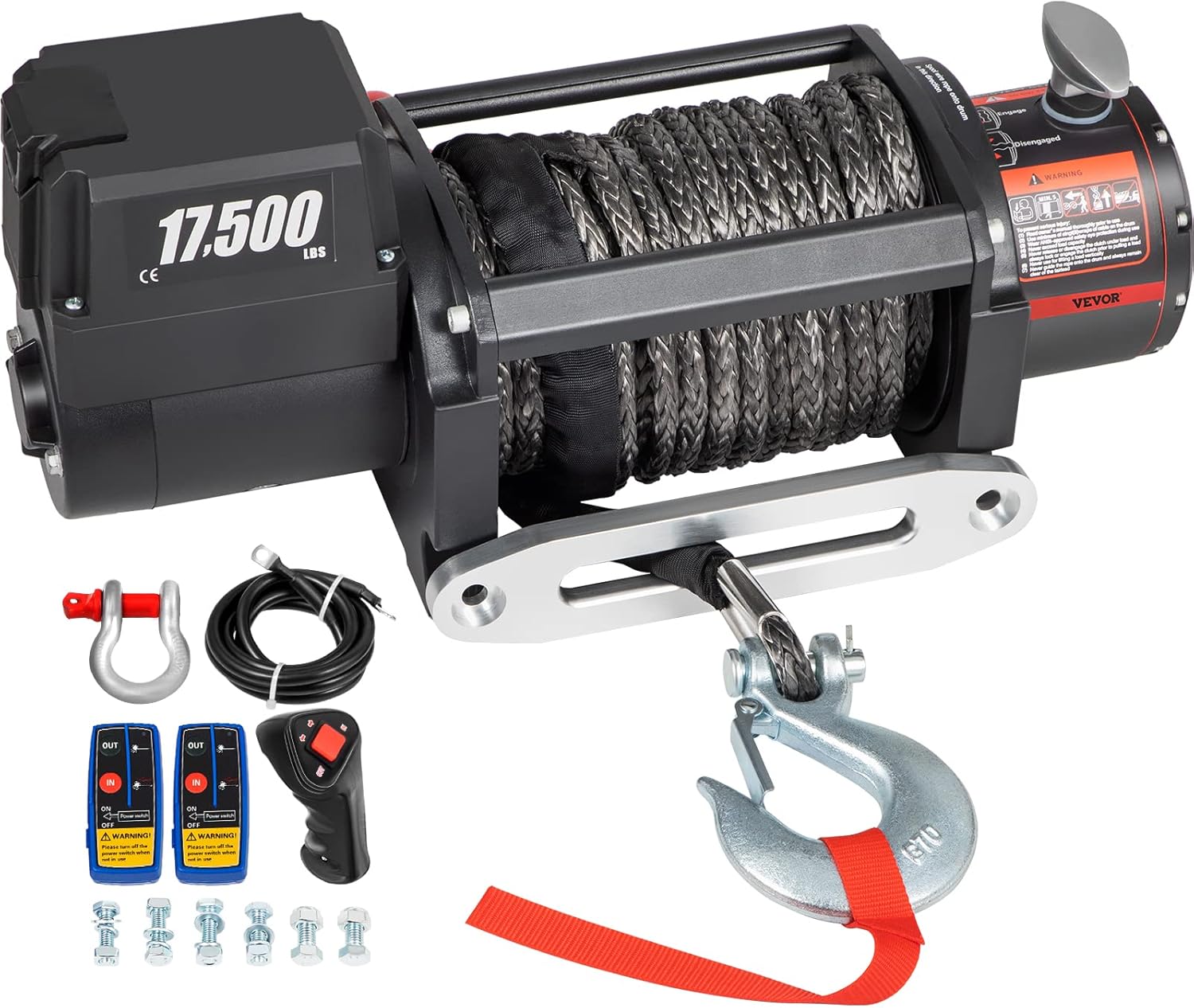 VEVOR Electric Winch, 17500lb Load Capacity Truck Winch Synthetic Rope 12V Power Winch with Wireless Remote Control