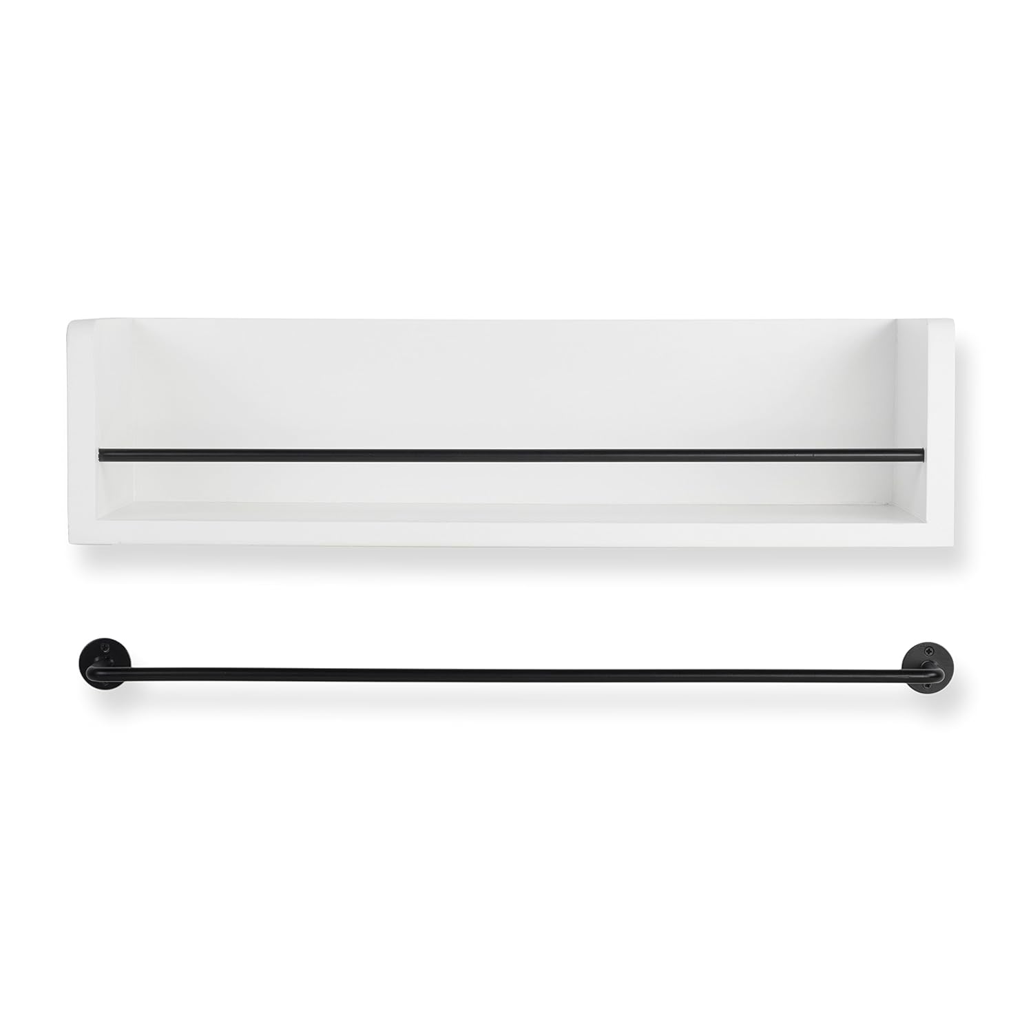 Rustic State White Rustic Bathroom Wood Wall Shelf with Metal Rail Also Multi Use Can Be Used in Living Room or Bedroom Wall Shelf