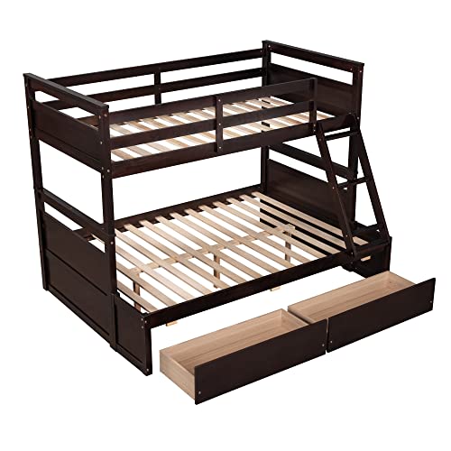 Ball & Cast Twin-Over-Twin Bunk Bed with Twin-Size Trundle and 3 Storage Stairs,Wood Bunkbed w/Full-Length Guardrails,Slat Support