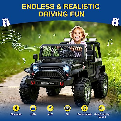 L8 2 Seater Ride On Car, 12V Kids Electric Car w/Remote Control, 4-Wheel Suspension, Bluetooth Speaker, Multi Music Modes, 3 Speeds, LED Lights