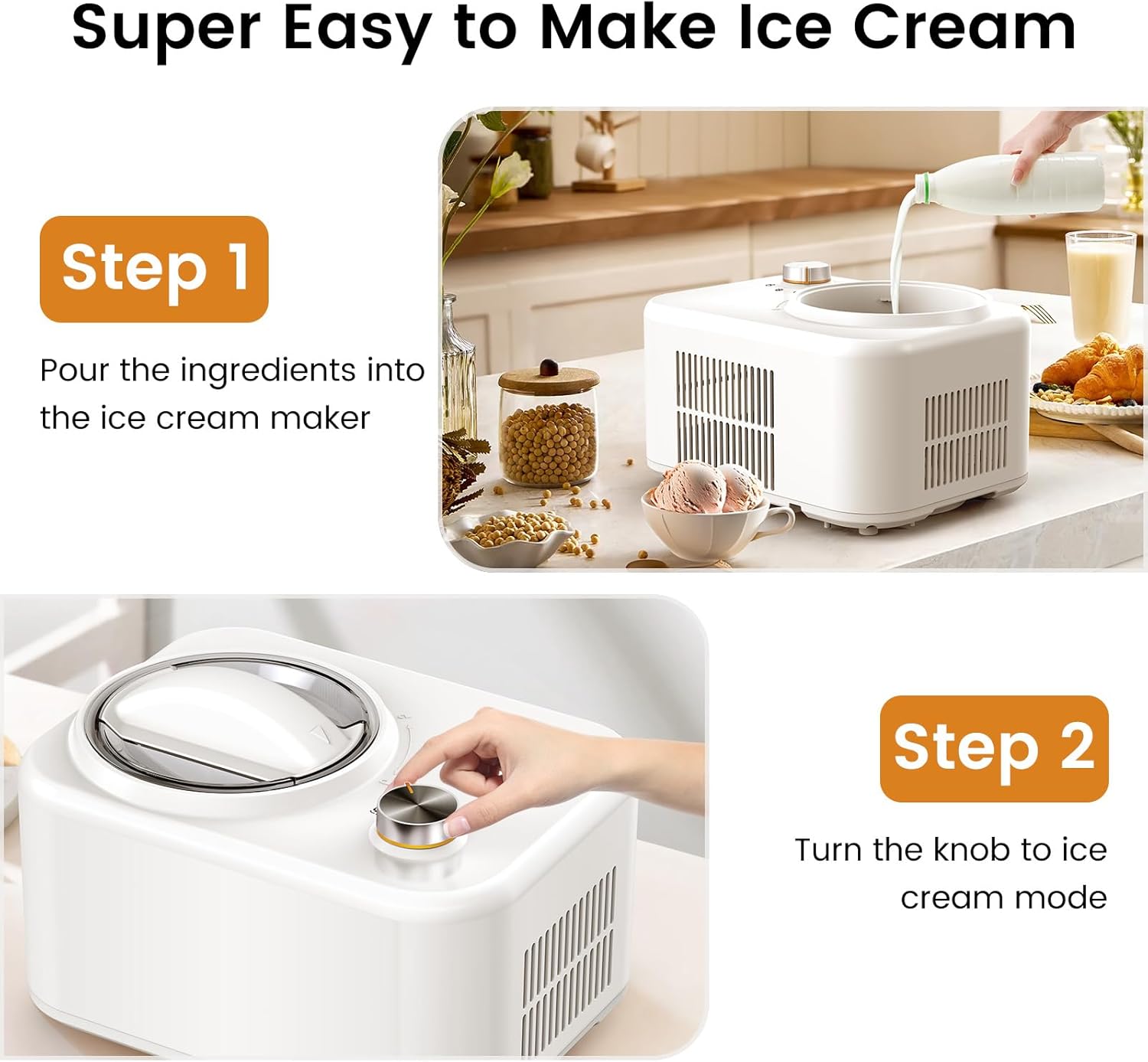 COWSAR 1 Quart Ice Cream Maker Machine with Built-in Compressor, Fully Automatic, No Pre-freezing, 1 Hour Keep-cooling, Easy to Clean