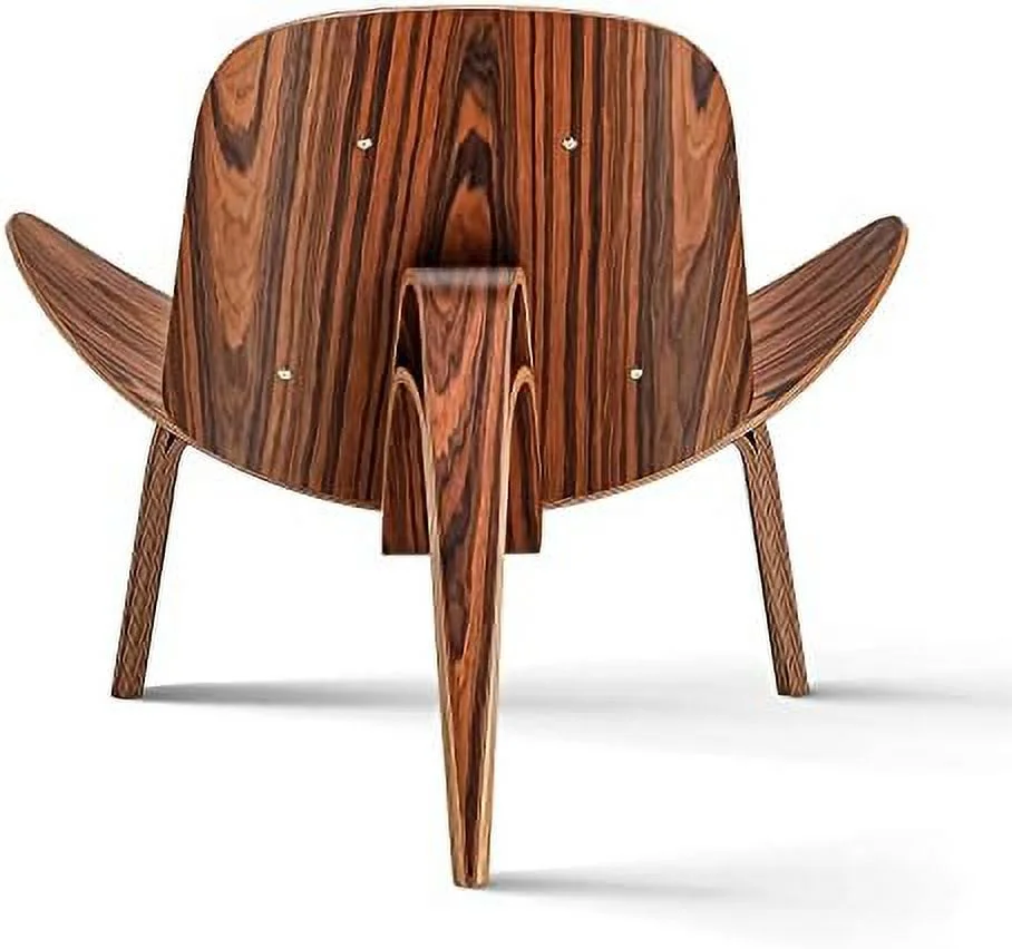 TJUNBOLIFE Mid Century Modern Shell Lounge Chair PU Leather Tripod Plywood Classic Design Solid Wood Accent Chairs for Living Room Reading Lounge