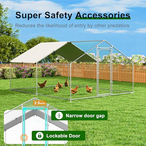 Chicken Coop Poultry Cage Large Metal Hen Run with Water-Resident Cover for Rabbit Duck House Outdoor Walk-in Chicken Pen for Yard