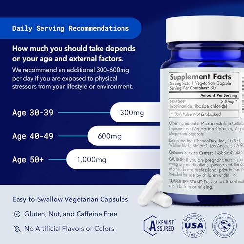 TRU NIAGEN Patented NAD+ Supplement for Anti Aging and Cell Regeneration, 300 mg Niagen, 90 Servings | Supports Cellular Energy, Brain