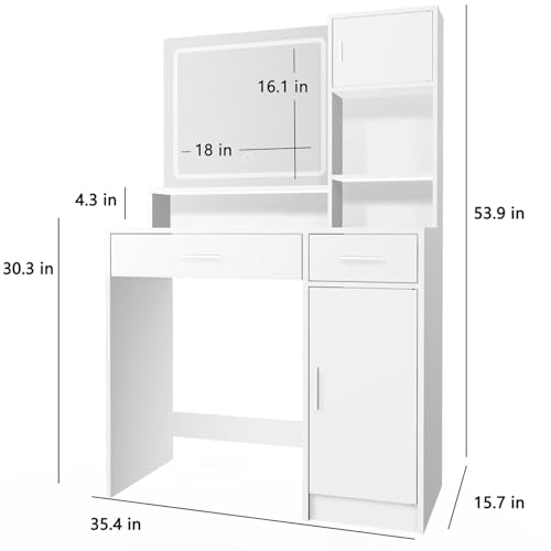 Vanity Desk with Mirror and Light, Large Drawer and Three Level Storage Dresser, 3 Lighting Modes Adjustable Brightness