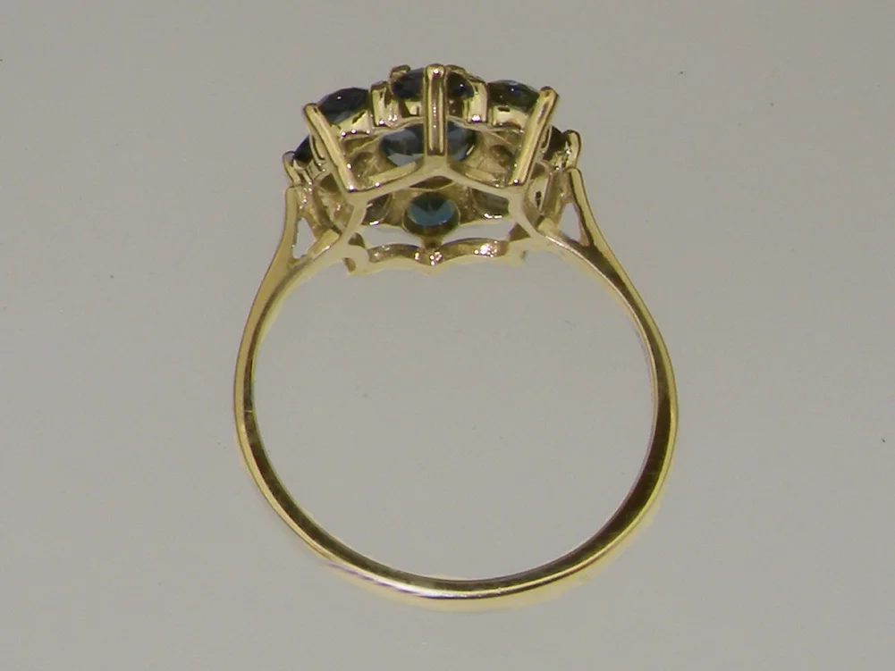 LBG British Made 10k Yellow Gold Natural London Blue Topaz Womens Statement Ring - 33 size options - Size