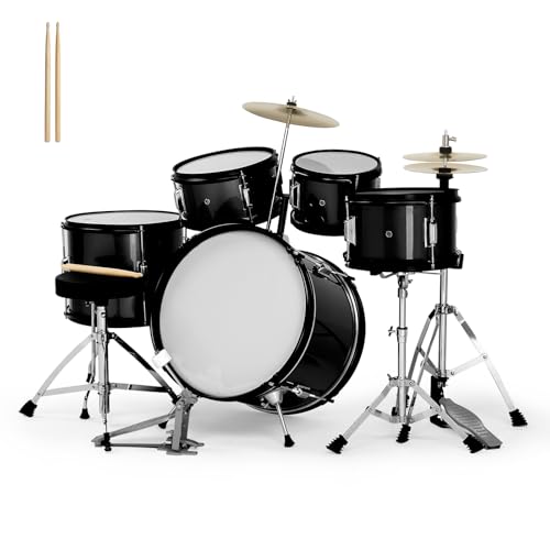 Ktaxon 5-Piece Complete Junior Drums Set, 14 Inch Beginners Drum Kit with Throne Stool, Pedal & Drumsticks, Kids Drums Musical Instruments W/Cymbal