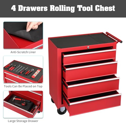 Winado 4-Drawer Tool Chest with Wheels & Lock & Key, Heavy Duty Cart Rolling Tool Box on Wheels, Metal Storage Cabinet