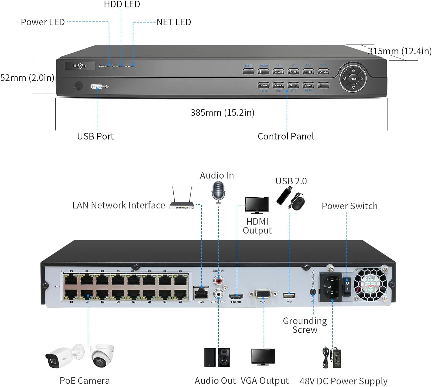 Hiseeu 4K 16CH PoE NVR, 8MP 16 Port Ultra HD Network Video Recorder,PoE Home Surveillance NVR for 4K/5MP/4MP/1080P IP Network Security Camera