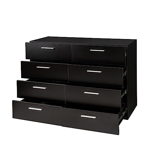 Goujxcy 8 Drawer Double Dresser for Bedroom, Modern Black 8 Drawers Chest Dresser with Metal Handle