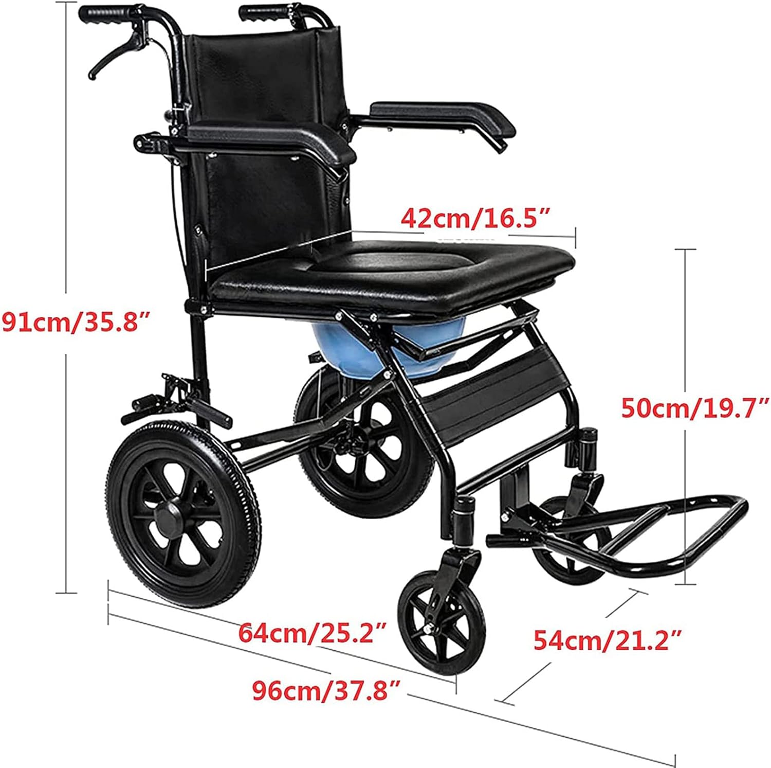 Bathroom Shower Chair, Multifunction Folding Bedside Commode Transport Wheelchair with 4 Wheels, Bathroom Toilet Seat for Elderly Disabled