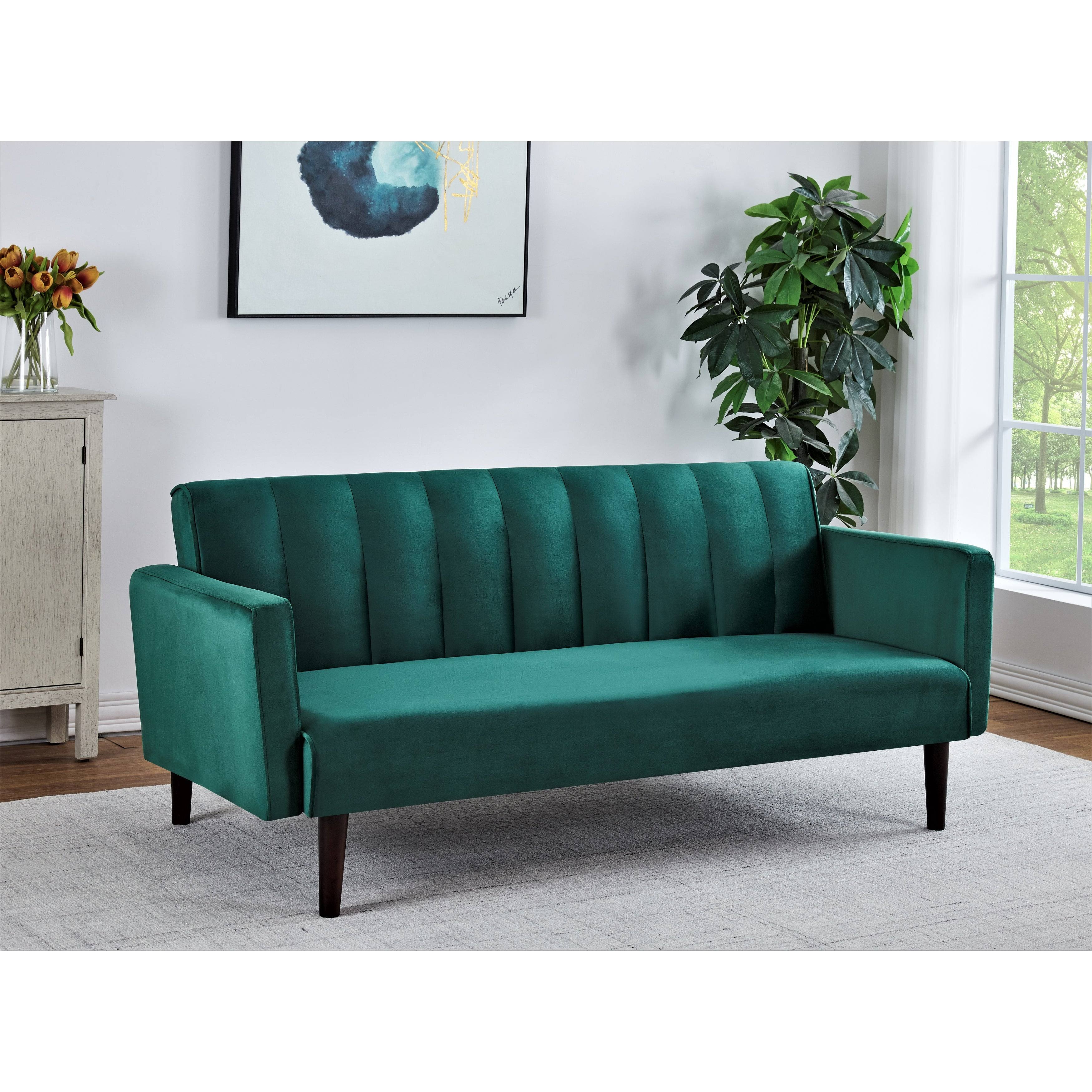 Gelbero Striped Velvet Sofa Bed Sleeper - Green