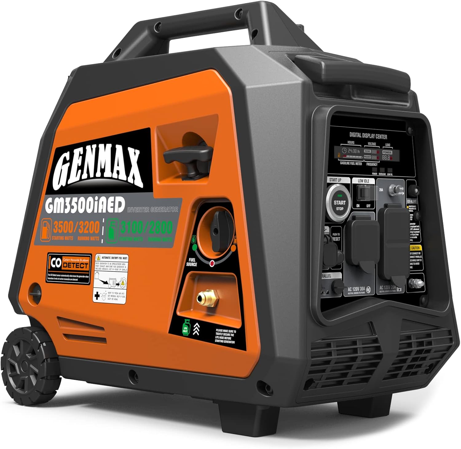 GENMAX Portable Inverter Generator, 3500W Super Quiet Gas or Propane Powered Engine with Parallel Capability, Remote/Electric Start