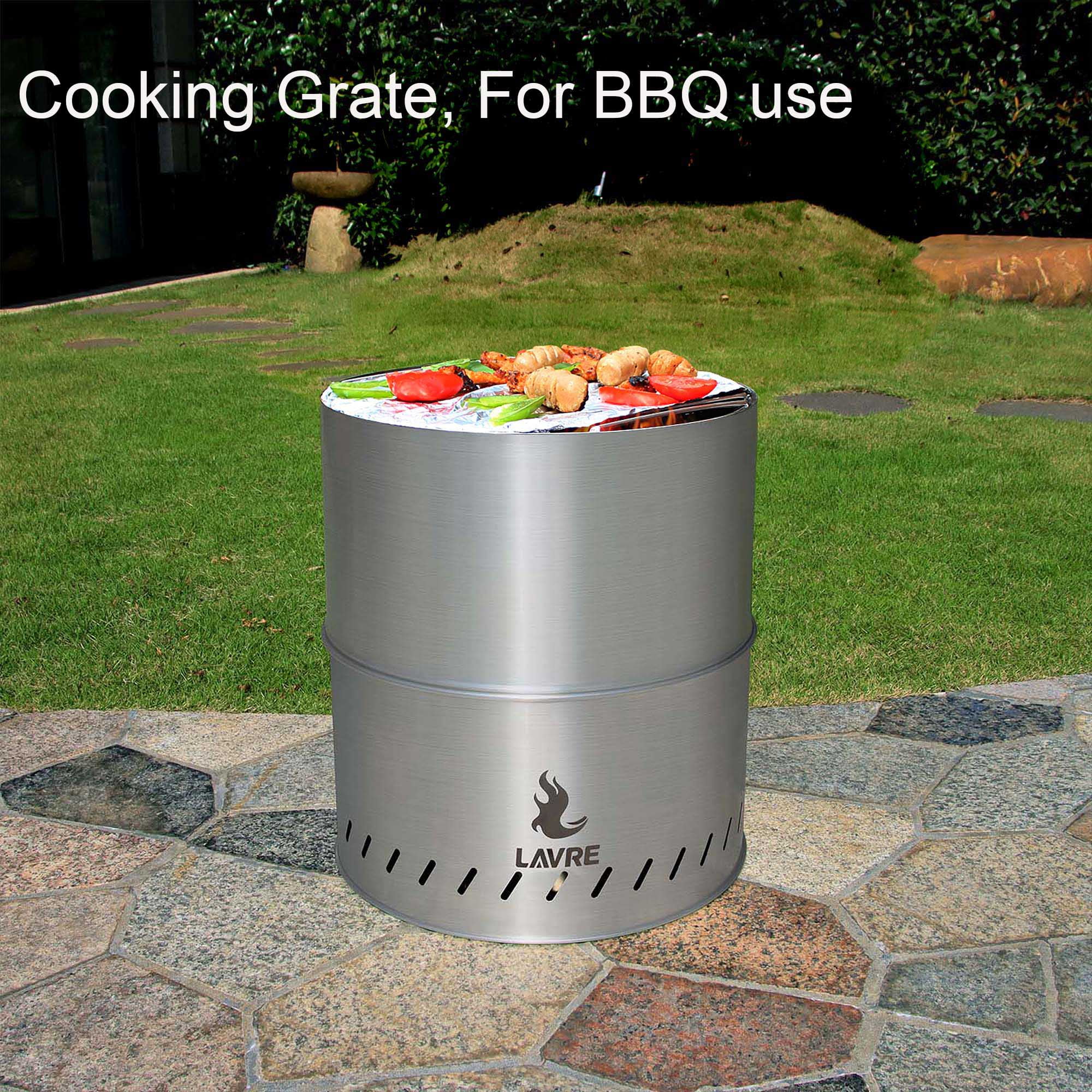 LAVRE Stainless Steel Smokeless Fire Pit with Grill, Outdoor Portable Wood Burning Fire Pits for Bonfire, Camping