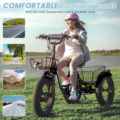 MOONCOOL Electric Tricycle for Adults, 20" x 4" Fat Tire Electric Trike, 48V 500W Motorized Electric Bicycle Bikes