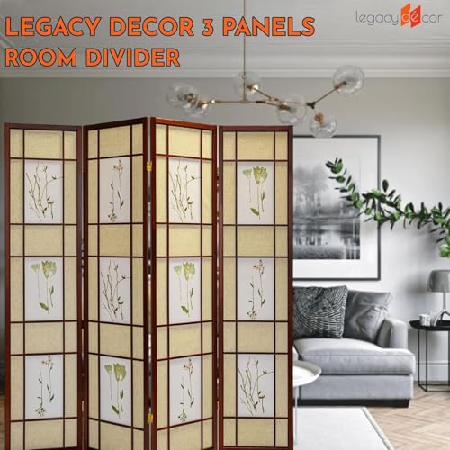 Legacy Decor 3 Panels Room Divider - Portable & Foldable Freestanding Room Privacy Screen - 71” Tall Botanical Floral Dressing Screen