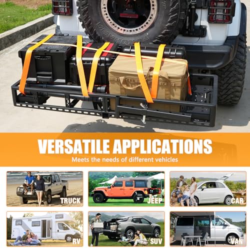 Folding Trailer Hitch Mount Cargo Basket Steel Luggage Carrier Rack Fits 2" Hitch Receiver for SUV Pickup Truck