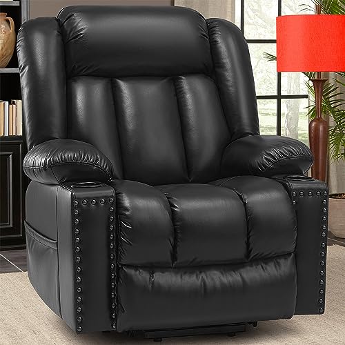 Large Power Lift Chairs Recliners for Elderly with Heated and Massage, Overstuffed Adjustable Lift Chairs, 3 Positions, Breathable Leather