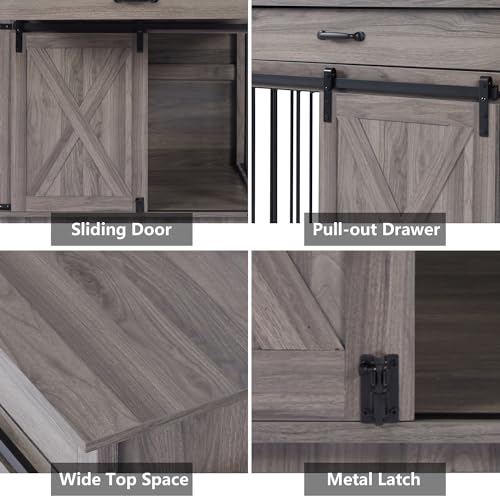 Aoowow Large Double Dog Crate Furniture 72.4" Indoor Dog Kennel with Sliding Barn Door and Divider