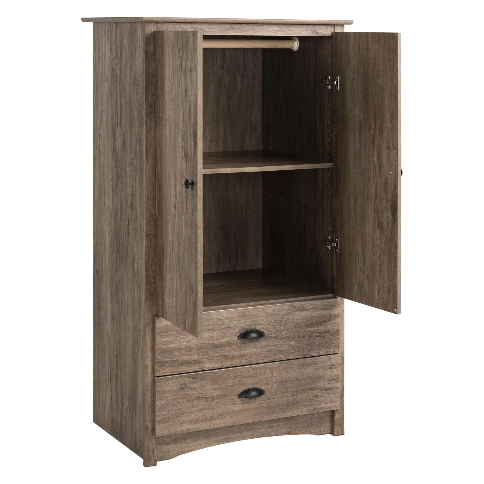 Prepac Salt Spring Wooden 2 Door Bedroom Armoire in Drifted Gray