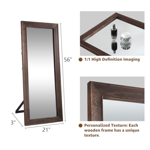 MELOMOIR Rustic Farmhouse Full Length Mirror, 64"x21" Wood Frame Floor Mirror, Free Standing Mirror Leaning Hanging Mirror
