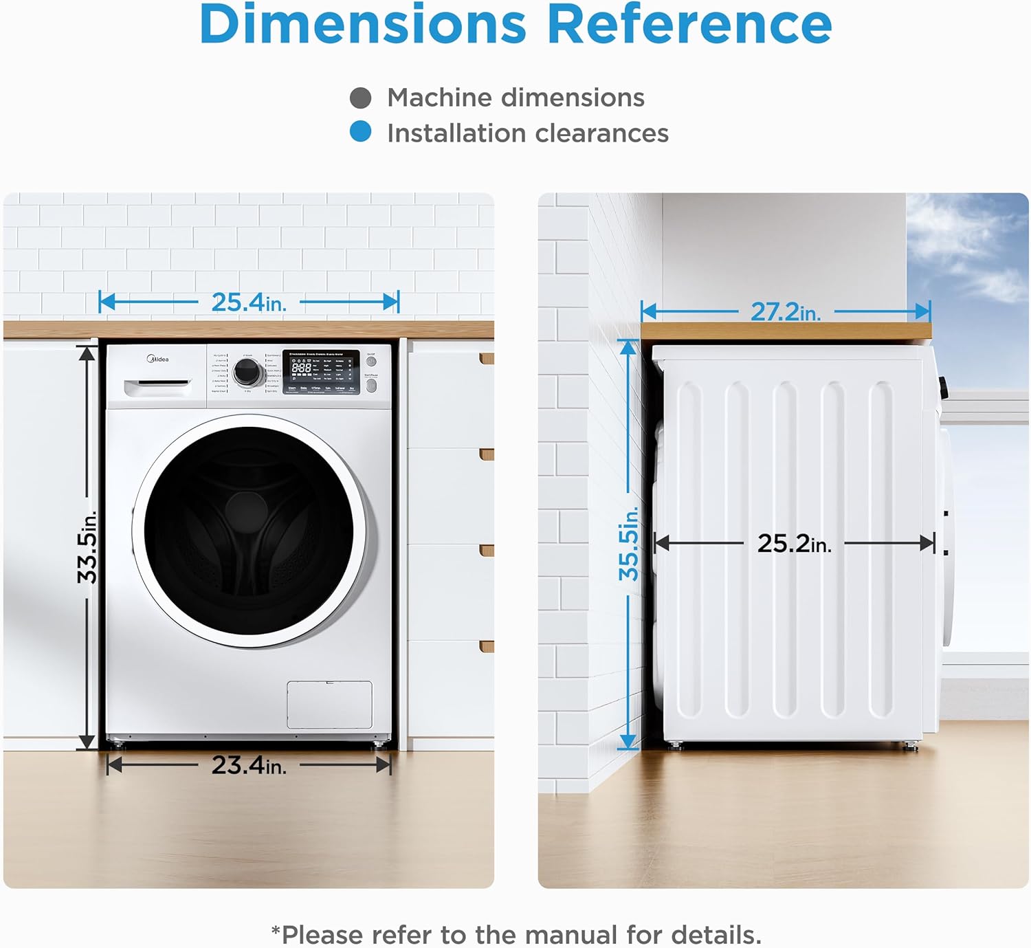 Midea 24 Inch Washer and Dryer Combo, All in One Washer and Dryer 2.7 cu.ft 26lbs, Ventless Washing Machine, Steam Care, Overnight Dry, 1400 RPM
