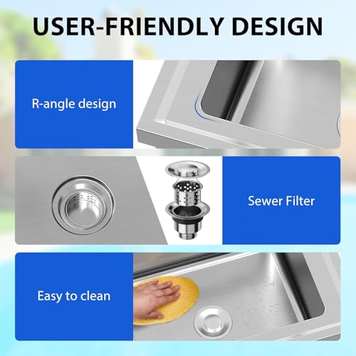 28"x20"x34" Stainless Steel Utility Sink, Freestanding Single Bowl with Hot & Cold Water Faucet