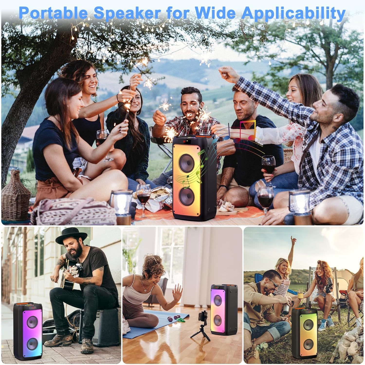 Karaoke Machine with 2 Wireless Microphones, Portable Bluetooth Speaker for Adults & Kids, Big Party PA System with Disco Lights for Gatherings