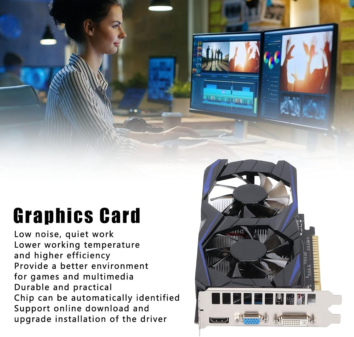 BTER Gaming Graphics Card, 128bit 4GB DDR5 900MHz Dual Fan Computer Graphics Card with Automatic Recognition