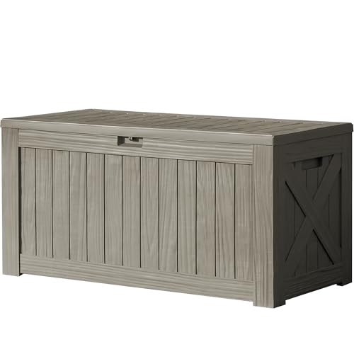 Devoko 120 Gallon Deck Box Resin Outdoor Storage Box Waterproof for Patio, Large Outdoor Storage Bench Lockable for Outside (Black)