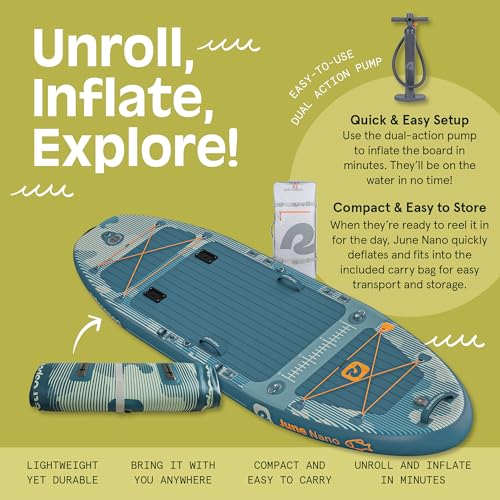 Retrospec June Nano Kids Inflatable Fishing Paddle Board SUP Kayak: 9'6" Hybrid Paddleboard with Rod Holders, Removable Seat