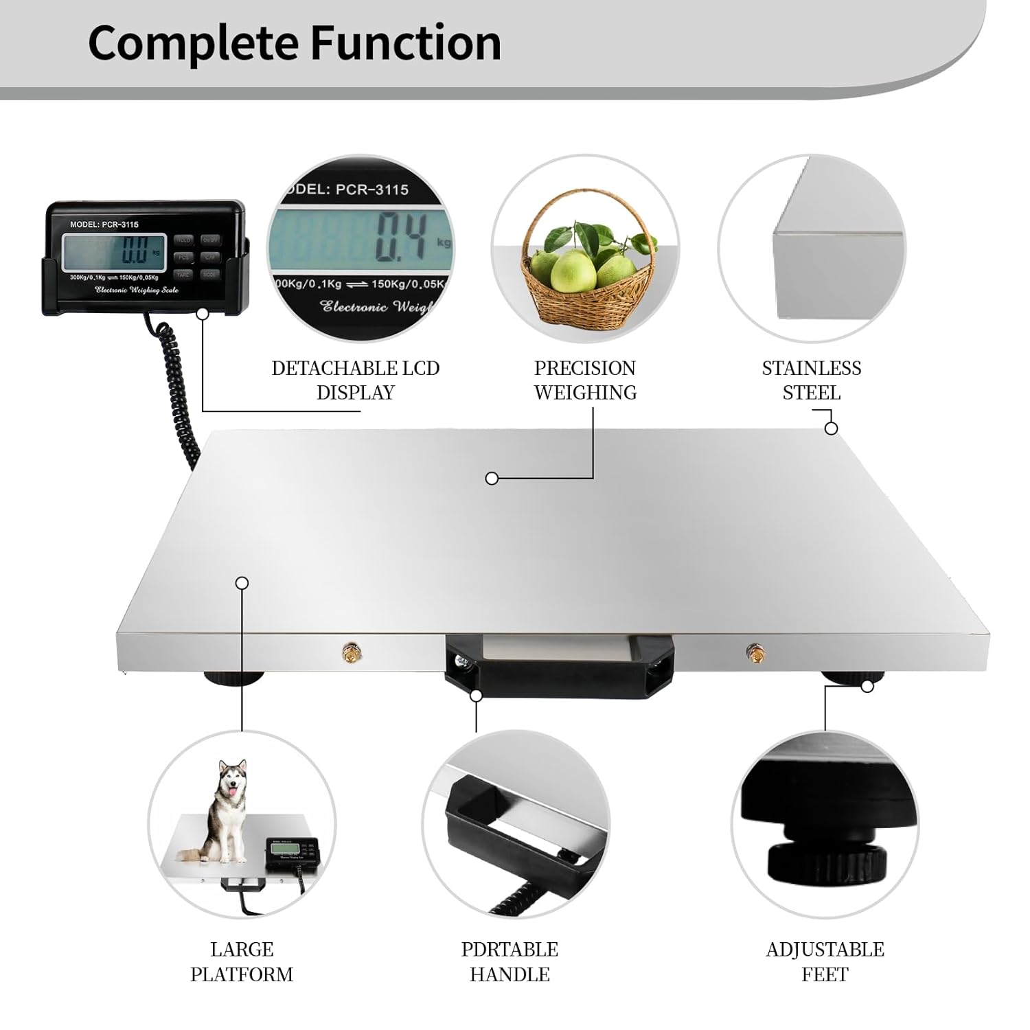 Digital Livestock Scale 660Lbs x 0.2Lbs,21'' x 17'' Veterinary Scale Pet Vet Scale Stainless Steel Platform Animal Scale,Electronic Postal Scale