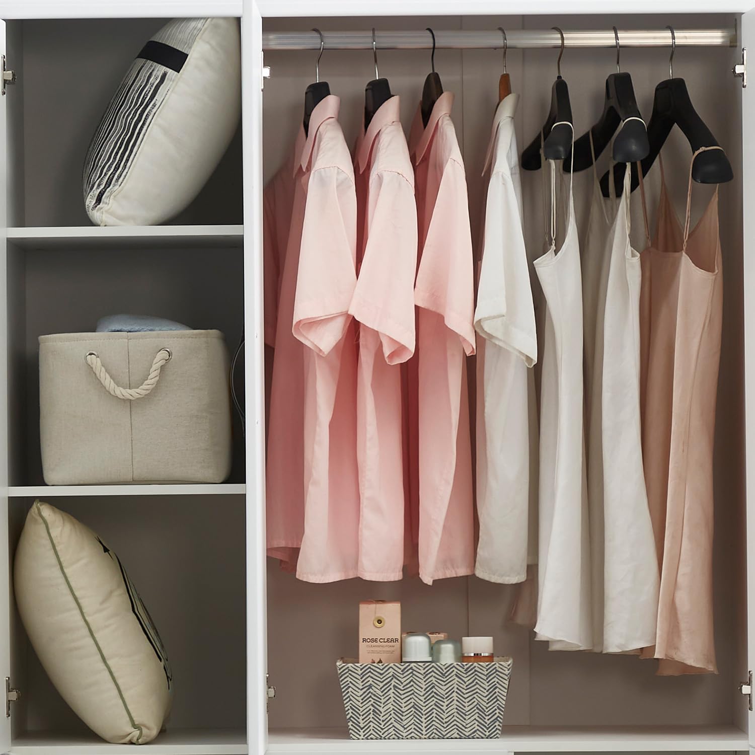 Wardrobe Armoire Storage Cabinet Wood, 3 Door 2 Drawers White Closet Wardrobe for High Storage Capacity
