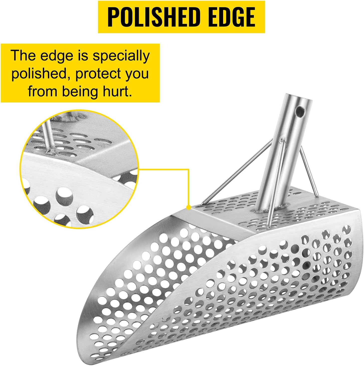VEVOR Sand 10 MM Hole Detector Shovel Stainless Steel Metal Detecting Beach Scoops, Silver