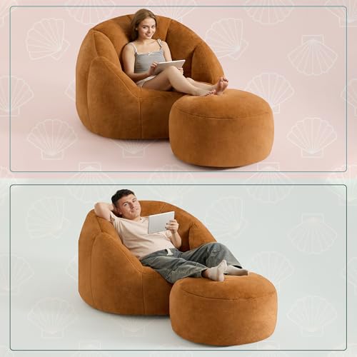 Giant Bean Bag Chair for Adults - Comfy Plush Round Shell Soft Accent Chair, Oversized Cozy Lounge Floor Sofa Reading Chair