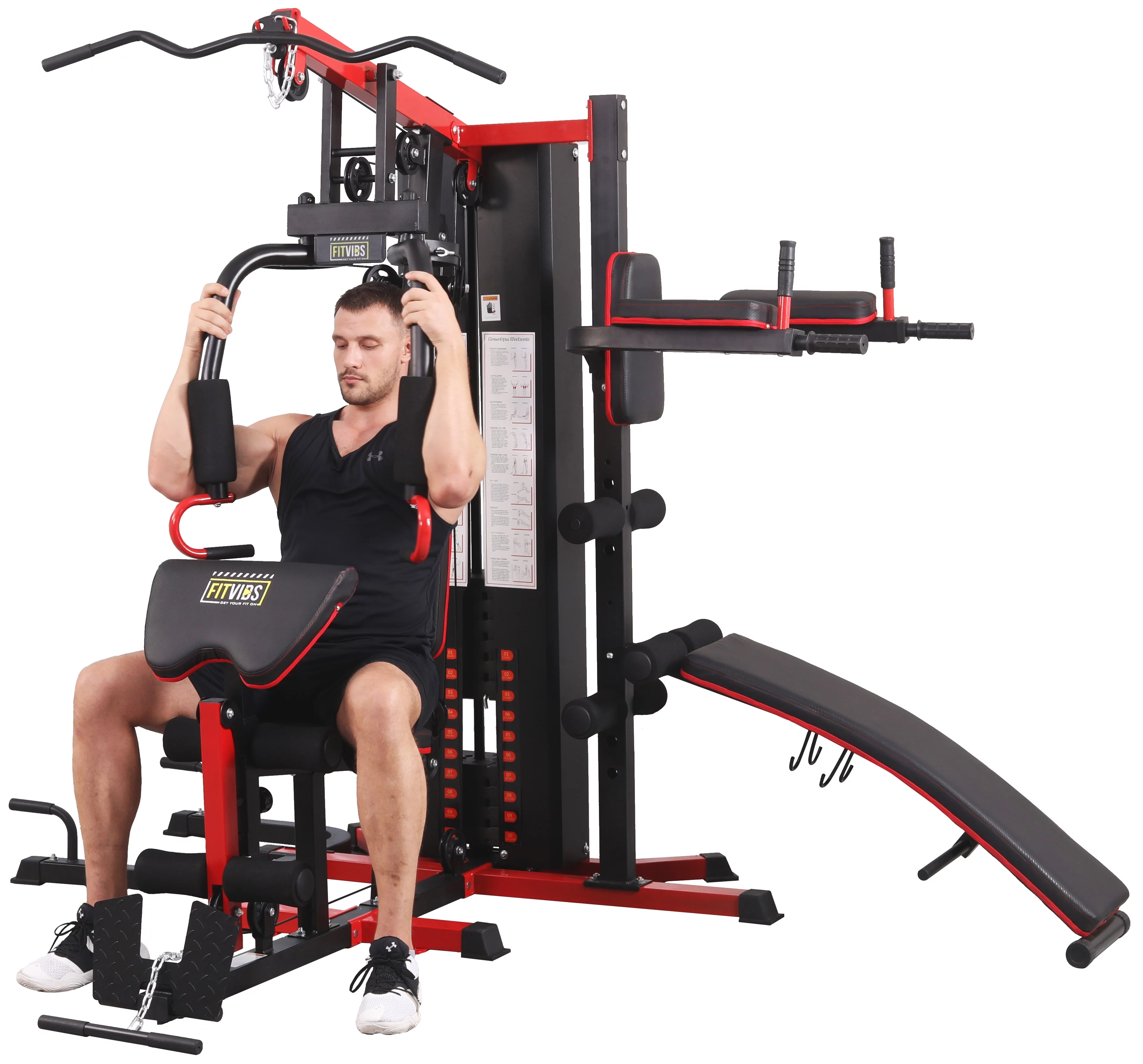 Fitvids LX750 Home Gym System Workout Station with 330 Lbs of Resistance, 122.5 Lbs Weight Stack, One Station