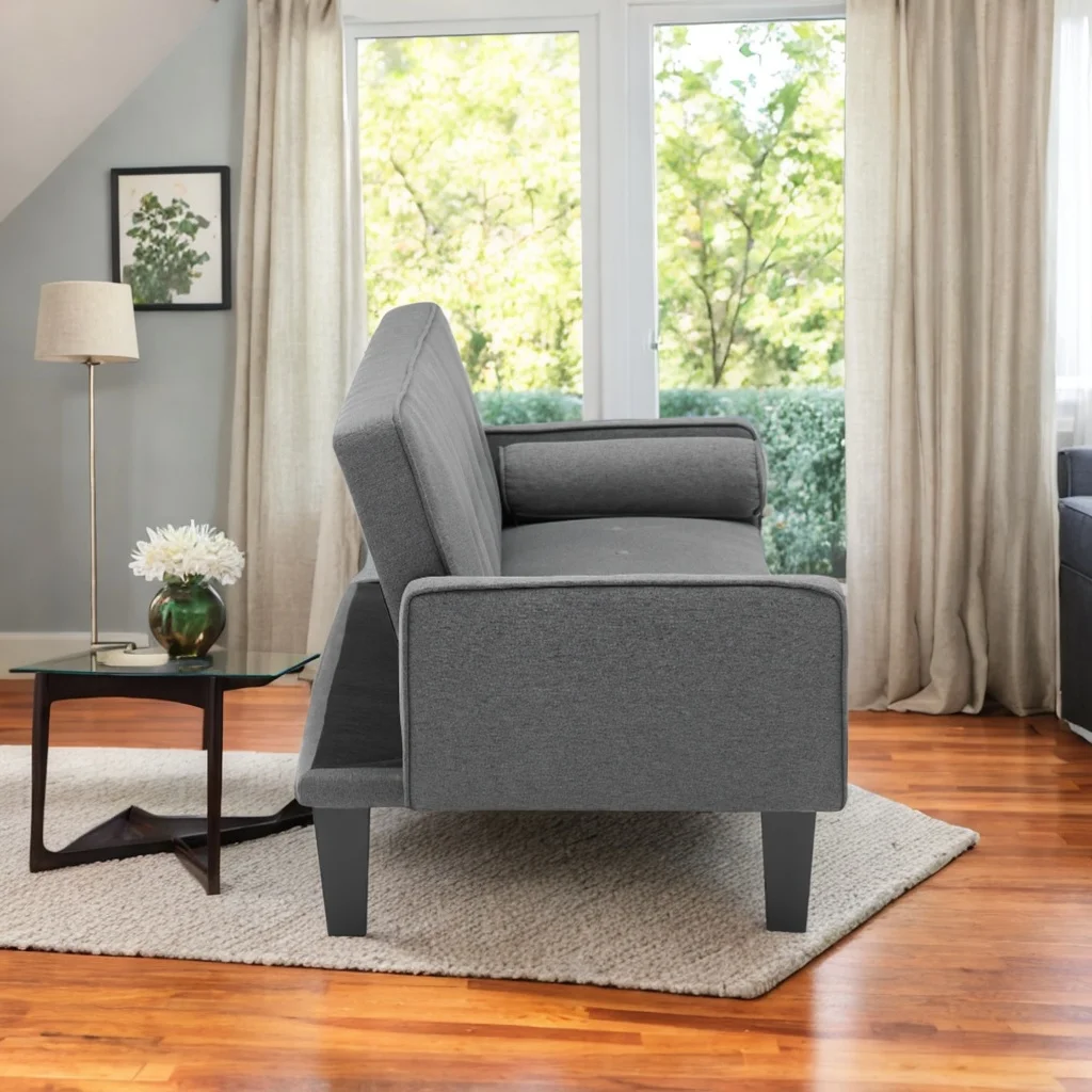 Modern Convertible Sofa Bed with Two Pillows - 72" Cotton Linen Sofas, Ideal for Family Living Rooms