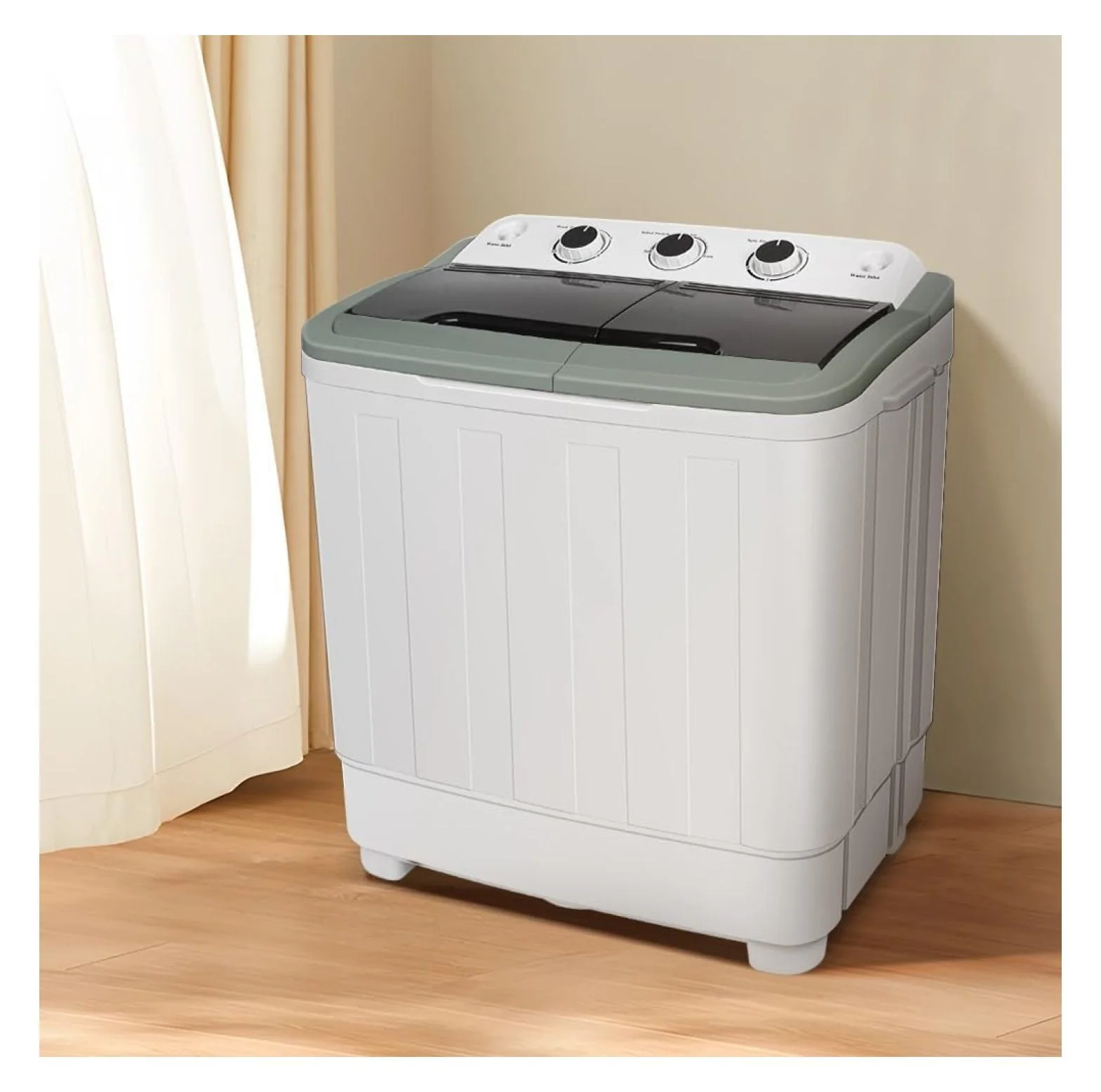 Portable Washing Machine 24lbs Mini Washing Machine Washer(15lbs)&Spiner(9lbs),Washer and Dryer Combo with Premium Metal Bucket for Apartments
