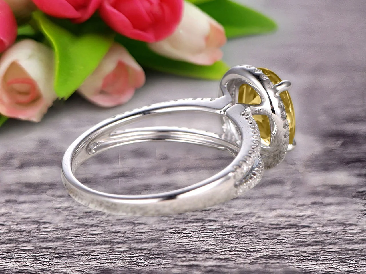2.25 Carat 8x6mm Oval Shape Gemstone With Split Shank Halo Design Champagne Diamond Moissanite Engagement Ring Wedding Ring Anniversary Gift On 10k