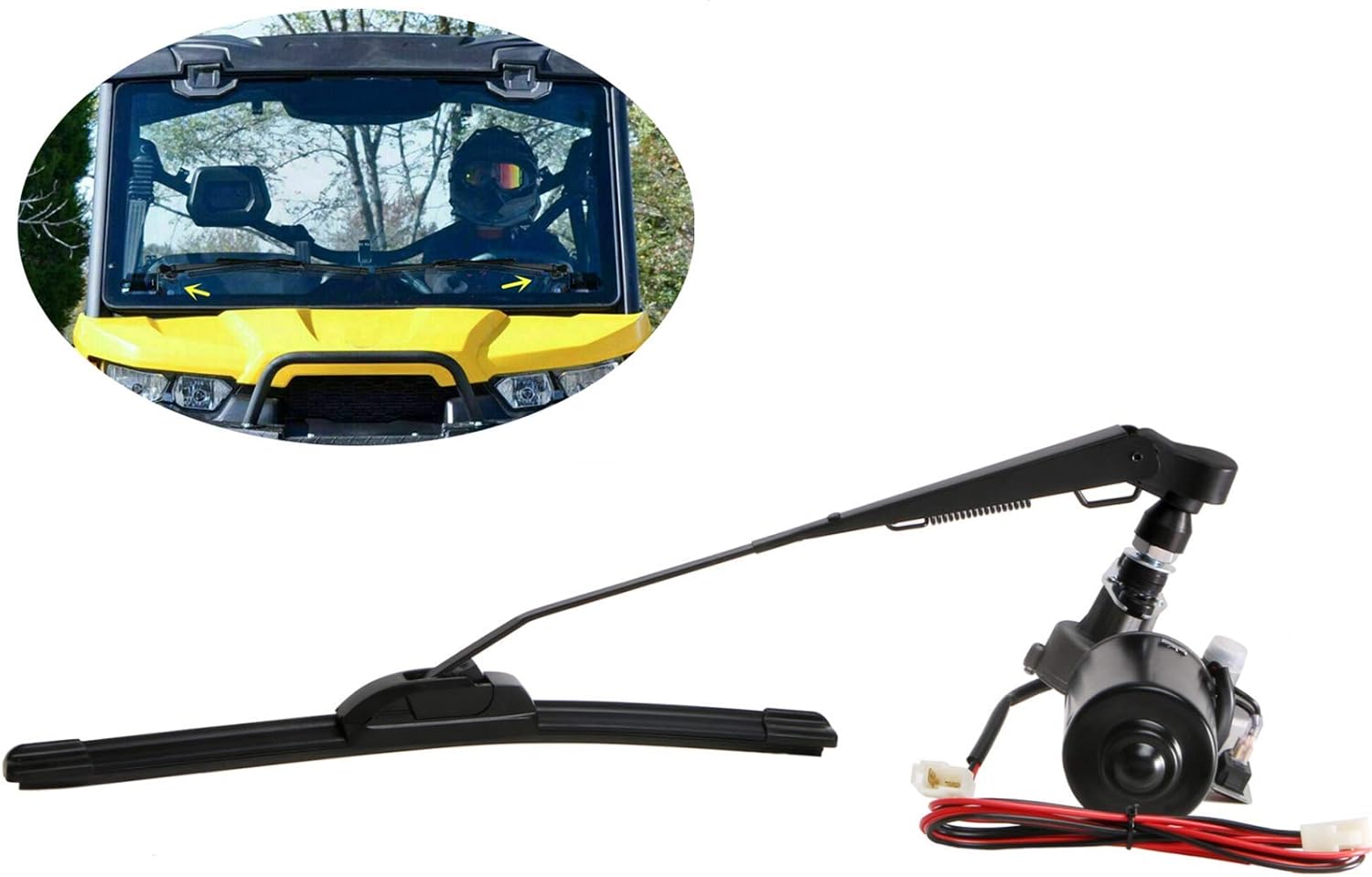 YiCross Electric UTV Windshield Wiper Motor 12V Hard Coated Polycarbonate Universal Windshield Wiper Kit w/Multi Wiper, 90 Degree Wipe Sweep