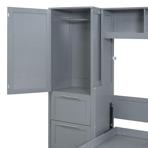 Harper & Bright Designs Queen Size Murphy Bed Wall Bed with Closet and Storage Drawers