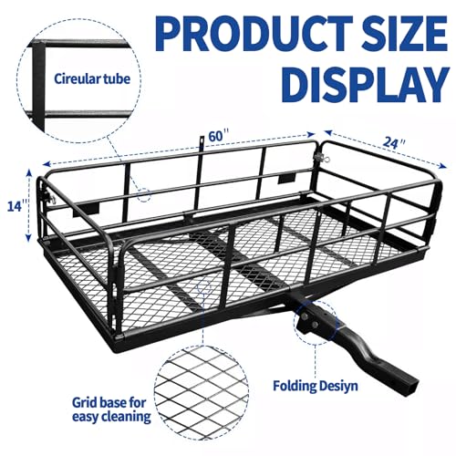 PENSUN Folding Hitch Mount Cargo Carrier, 60" x 24" x 14" Trailer Hitch Cargo Rack &ndash