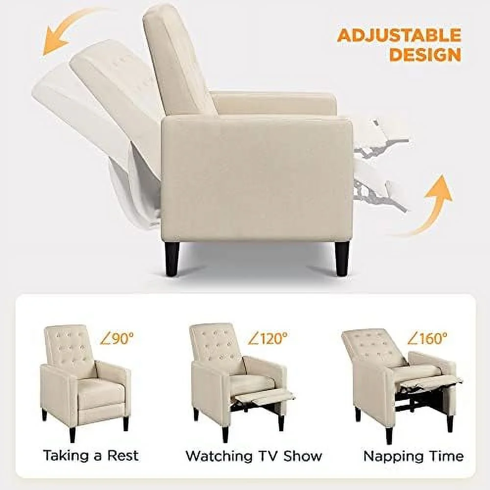 RUNFAYBIU Fabric Recliner Chair Mid-Century Modern Recliner Adjustable Single Recliner Sofa with Thicker Seat Cushion Tufted Upholstered Sofa with