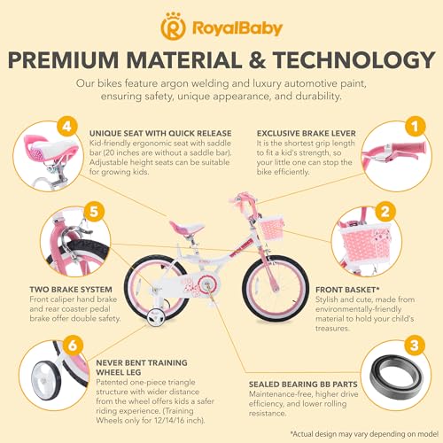 Royalbaby Princess Girls Kids Bike 12 14 16 18 20 Inch Children Bicycle with Basket for Age 3-12 Years