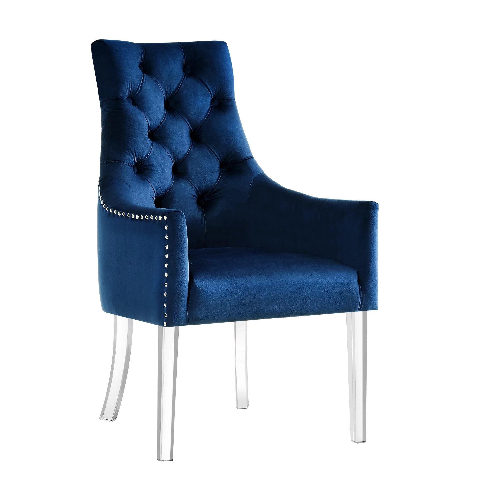Inspired Home Gideon Velvet Dining Chairs Acrylic Leg Swoop Arm(Set of 2), Navy