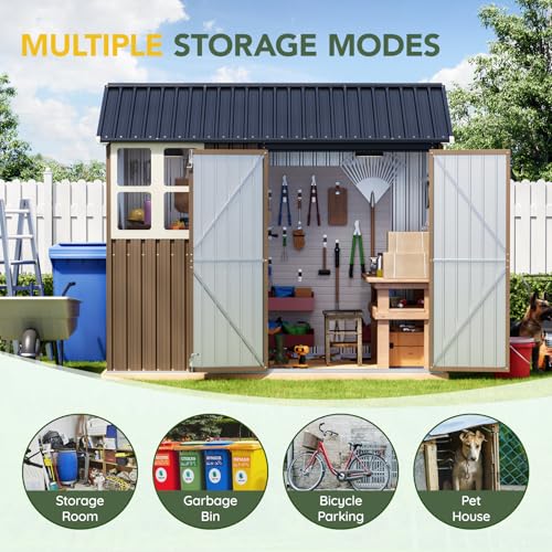 6x4FT Outdoor Steel Storage Shed with Clear Window, Lockable Doors, Weather-Resistant Metal Tool Shed for Garden, Backyard, Patio, and Utility Storage