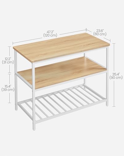 VASAGLE Kitchen Island with 3 Shelves, 47.2 Inches Width Kitchen Shelf with Large Worktop, Stable Steel Structure, Industrial, Easy to Assemble