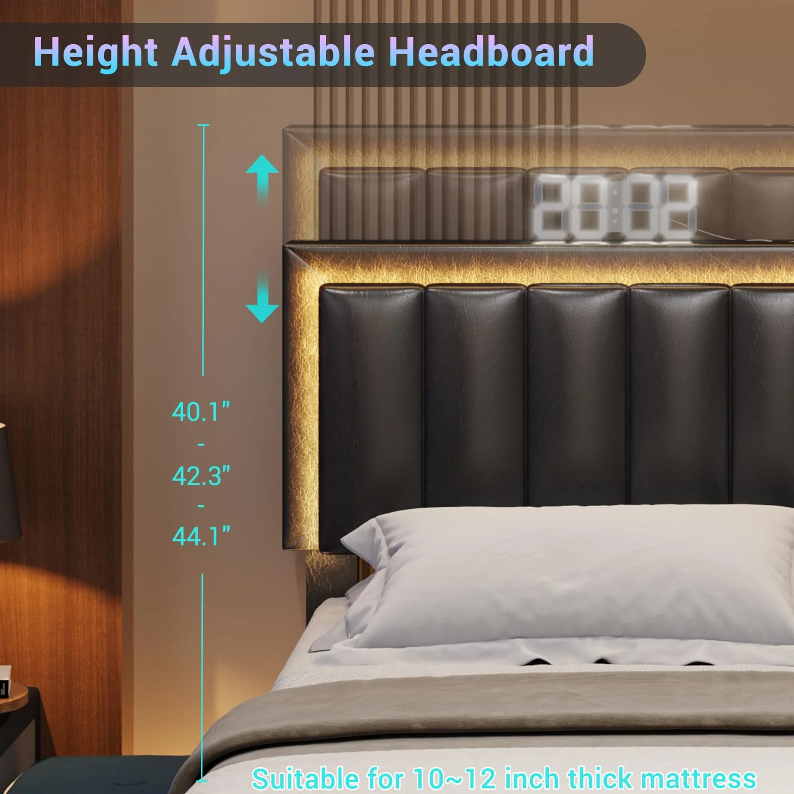 King Size Bed Frame with 4 Storage Drawers and Adjustable Headboard,Upholstered Platform Bed with USB Port Charging Station and LED Light