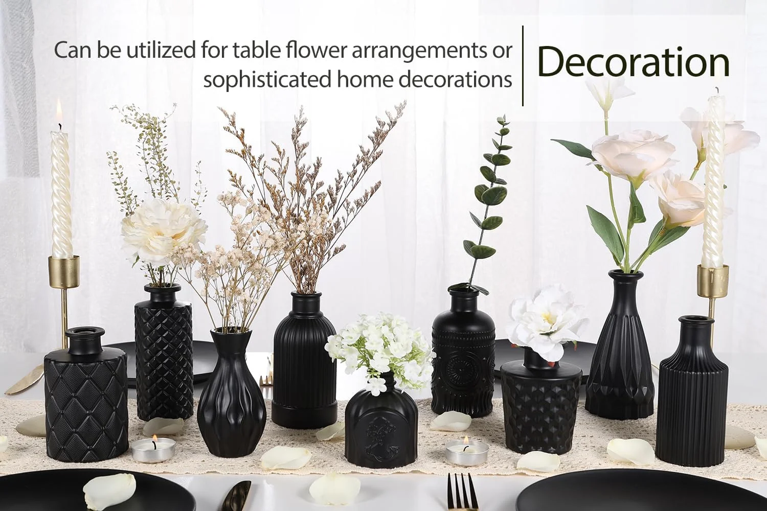Mini Vintage Glass Bud Vases, Rustic Theme, Green &amp; Black, Set of 12